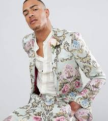 Black And White Floral Suit Harry Styles Asos Edition Asos Edition Tall Wedding Skinny Suit Jacket In Pastel Floral Jacquard Floral Suit Men Formal Mens Fashion Mens Fashion Inspiration