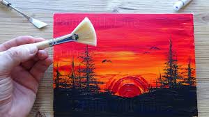 Acrylic Painting Tutorial For Beginners Easy Abstract Sunset Landscape With Trees Asmr Youtube I'm painting a blue sunset mountain landscape with bright colors and a children's book illustration style using acrylics on canvas.