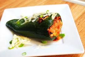 Word origin spanish, 'stuffed chili'. Chile Rellenos Stuffed Poblano Peppers