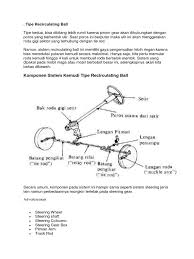Roda gigi adalah salah satu jenis elemen transmisi vang penting untuk suatu pemindahan gerak (terutama putaran). Sistem Kemudi Tipe Recirculating Ball