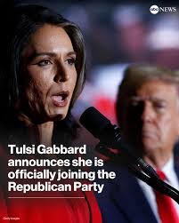Former Democratic Rep. Tulsi Gabbard announced Tuesday she is officially  joining the Republican Party. Gabbard made the announcement during an  appearance