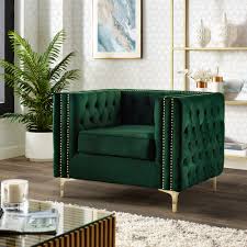 Inspired Home Sania Velvet Club Chair Tufted Nailhead Trim Gold Legs Hunter Green Walmart Com Walmart Com