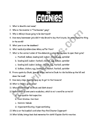 I hope you've done your brain exercises. Movie Quiz Goonies Esl Worksheet By Michelle Comeau1982