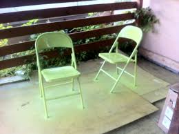 I Found Two Matching Fold Up Metal Chairs At The Local Salvation Army Store For 3 00 Each Went To Walmart An Metal Chairs Salvation Army Store Furniture Rehab