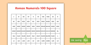The chart of 1 to 100 roman numbers is as follows: Roman Numerals 1 100 Square Maths Resources