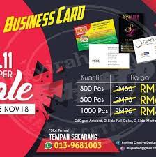 Di bkm kami menyediakan perkhidmatan mencetak bisnes kad atau business card atau name card atau yang seangkatan dengannya. Bisnes Kad Murah Sengoti Insyirah Creative Design Home Facebook