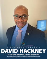 🎉 Congrats to David Hackney, Director of Athletics, for being recognized  by the NIAAA as a Certified Master Athletic Administrator! 🏅 His exemplary  knowledge, contributions, and professional development in athletic  administration earned