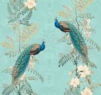Chinoiserie Peacock Flowers – Teal Wallpaper