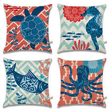 Quxiang 4 packs throw pillow covers 18 x 18 inches, tropical planting beach theme, flax material very soft case pillowcases, decorative line burlap square pillow cases for sofa, bedroom, car, gifts. Onway Ocean Park Cotton Linen Theme Decorative Pillow Cover Case D 18 X 18 Square Shape Ocean Beach Sea Print Starfish Seahorse Voyage 4 Pack Sea6 Buy Online In Bahamas At Bahamas Desertcart Com Productid 67035118