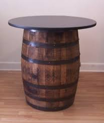 The Table Stands 36 Quot Tall And The Barrel Is 24 Quot Around The Laminate Table Top Is Reversible To Ma Barrel Table Barrel Table Diy Whiskey Barrel Table