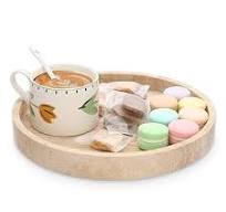 SUMNACON Plateau de service en travertin naturel pour salle de bain,  plateau rond beige, plateau de rangement décoratif minimaliste pour table  de ...