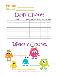 Monster Themed Chore Charts Monthly Weekly And Daily