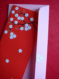 Lin Handmade Greetings Card Falling Cherry Blossoms Chinese New Year Card Asian Cards New Year Card Design
