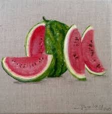 Petit Tableau Sur Lin Serie Les Fruits D Ete 4 Les Pasteques Acrylique Peintures Par Magaline Arts Toile De Lin Peinture Fruits Aquarelle