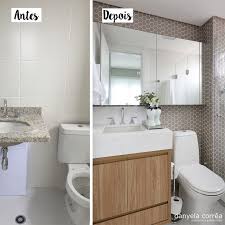 Antes E Depois Banheiro Com Pastilhas Exagonais Bancada Em Pedra Branca Cuba De Embutir G Banheiros Modernos Ideias Para Banheiro Decoracao Banheiro Pequeno