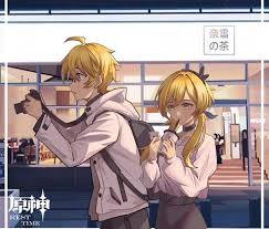 Paimon sugiere que se pongan en. Genshin Impact Aether Lumine Anime Siblings Impact Chibi