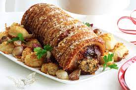 Roast Pork With Pistachio Stuffing Hasselback Potatoes Recipe Best Christmas Dinner Recipes Christmas Food Dinner Holiday Dinner Recipes