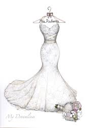 Lace Mermaid Wedding Gown With Wrap Halter Bouquet And Decorative Hanger Sketch By Catie Stricker Howell A Dress Sketches Anime Dress Wedding Dress Sketches