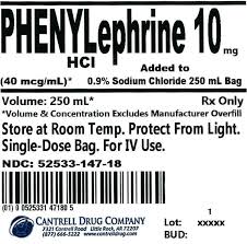 phenylephrine hcl 10 mg added to 0 9 sodium chloride 250 ml bag