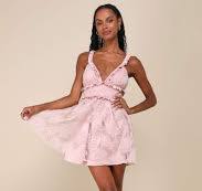 Delightfully Precious Mauve Mesh Embroidered Ruffled Mini Dress