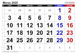 Calendario marzo 2025 en PDF, Excel y Word | Calendarpedia