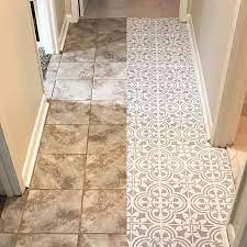 Before And After Old Tile Floor Renovation Ideas On A Budget Using Easy To Use Tile Stencil Patterns From Cutt Floor Renovation Tile Floor Painting Tile Floors