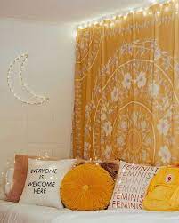 Yellow Floral Tapestry In 2021 Yellow Room Decor Yellow Bedroom Decor Yellow Room