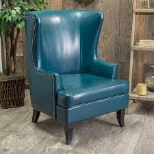 Best Selling Home Decor Canterbury Teal Faux Leather Accent Chair Lowes Com Leather Wing Chair Leather Wingback Chair Wingback Chair