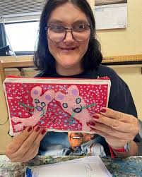 Brad has finished his belt! He made it with his friend Terry from the  Tucson hand weavers and spinners guild. They have been volunteering with us  for several months. #uarizona #uarizonaart #weaving