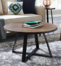 30 Rustic Urban Industrial Wood Metal Wrap Round Coffee Table In Dark Walnut Black Walker Edison Af30mwctdw In 2021 Coffee Table Round Coffee Table Furniture