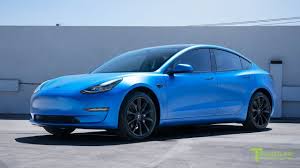 Tesla Model 3 Gets Wrapped In Satin Perfect Blue Tesla Model Tesla Car Tesla