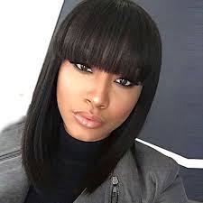 Black Bob With Bangs Wig Synthetic Wig Straight Kardashian Bob Wig Medium Length Black 1b Synthetic Hair 12 Inch Women S Women African American Wig With Bangs Black With Images Natural Hair Styles Wigs With Bangs Straight Human