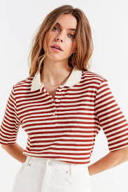 Uo Striped Ribbed Knit Polo Shirt Polo Shirt Outfits Polo Shirt Girl Shirt Outfit Women