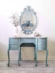 Frozen Vanity Table With Mirror Bathroomvanity Refinishedfurniture Vanitytable Glassknobs Paintedvanity Silverleafdesk Painted Furniture Decor Furniture