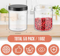 Amazon.com: Mifoci 50 Pcs Clear Plastic Jars Containers 16 oz Reusable  Empty Storage Jars with Lid for Kitchen Spices Dry Food Body Butter, Black  and ...