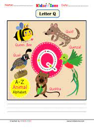Animals that start with b; Kindergarten Letter Q Animal Picture Cards Worksheet