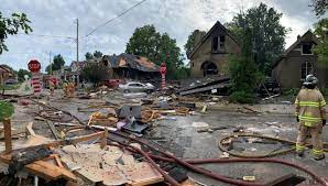 Firefighters in southwestern ontario are still battling a massive fire this morning after a vehicle slammed into a home, causing a major explosion. Home Destroyed At Least 7 Damaged In Explosion That Shakes London Ont Neighbourhood Cbc News