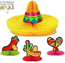 Position a large margarita glass at the center of your table and fill it with mexican candies or use smaller margarita glasses around the table for place settings. Curated Nirvana Cinco De Mayo Fiesta Centerpiece Party Bundle Large Honeycomb Tissue Sombrero Mini Centerpiece Decor Great For Kids Birthday Party Mexican Themed Events Table Decoration Buy Online In Saint