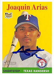 Amazon.com: Joaquin Arias autographed baseball card (Texas Rangers, SC)  2007 Topps Heritage Rookie #462
