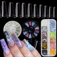 Nail design kit,nail art tools kit include 8420pcs nail rhinestones gems crystals, nail brushes, 24 pots nail foil flakes for nail arts. Coffin Soft Pink Flower Fake Nail With Glass Crystal Nail Gems And Rhinestones Set Of 10 Press On Nail False Nail Hand Fans Accessories Valresa Com