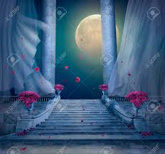 Tropical fantasy landscape with full moon at the beach. Fantasy Nocturnal Scene With Full Moon In A Palace With Marble Stock Photo Picture And Royalty Free Image Image 126160229