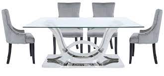 Browse a variety of materials such as metal and rattan, alongside a number of table sizes. Corinthian 6 Seat Glass Dining Set With Ring Back Grey Chairs 1 974 84 Go Furniture Co Uk