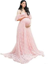 Amazon Com Cosyou Women S Off Shoulder Ruffle Sleeve Lace Maternity Gown Maxi Photography Dress L Peach Maternity Long Dress Maternity Gowns Lace Dress Long
