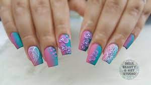Acrylics 3d Flowers Blue Pink Nails Floral Nails Nails 3d Flower Nails