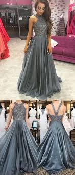 135 99 A Line Scoop Neck Tulle Floor Length Beading Prom Dresses Ukm020103601 Millybridal Grey Prom Dress Long Grey Prom Dress Cheap Prom Dresses Long