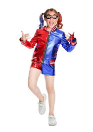 Halloween harley quinn cosplay costumes kids girls jacket chamarras de batman para mujer suit with wig gloves. Girls Harley Quinn Costume Harlequin Suicide Squad Halloween Child Kids Outfits Ebay