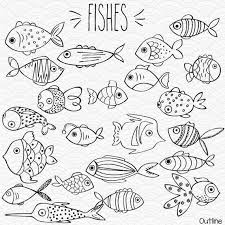 22 Hand Drawn Fishes Clipart Bundle Tropical Fish Outline Drawing Illustration Small Fish In 2020 Fish Outline Drawn Fish Fish Clipart