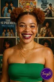 Create 4k photorealistic image of female singer in evening gown