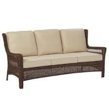 Hampton Bay Beacon Park Brown Wicker Outdoor Patio Sofa With Standard Toffee Trellis Tan Cushions Frs80812ct The Home Depot Wicker Sofa Outdoor Outdoor Sofa Best Outdoor Furniture