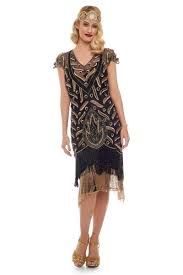 Art Deco Fringe Party Dress In Black Gold Deco Dress Gold Flapper Dress 1920s Fashion Dresses